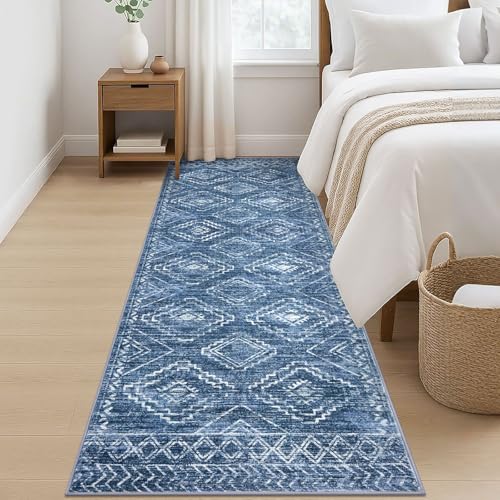 Washable Runner Rug 3x8 ft Runners for Hallway, Stonewashed Blue
