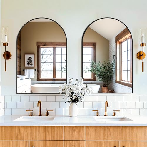 FICTOR Bathroom Mirror for Wall, Arched Vanity Bathroom Mirror for Over Sink, Metal Framed with HD Shatter-Proof Glass for Entryway, Living Room,Bedroom(2 Pack 24” x 36”, Black)