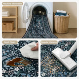 Joydeco Machine Washable Area Rugs 5x7, Boho Floral Rug for Bedroom Non Slip, Soft Forest Botanical Low-Pile Floor Indoor Throw Carpet for Living Dining Room Dorm Office, Black