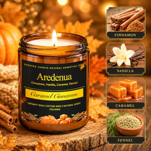 Fall Candles, Caramel Cinnamon Scent, Cozy Autumn Season Gifts for Fall