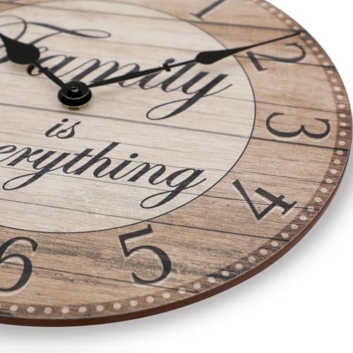 Westclox Wall Clock, 11-Inch Round Analog Clock with Inspirational Dial, Battery Powered, Quartz Movement, Farmhouse Rustic Decor for Living Room, Kitchen, Bedroom (Family is Everything, 11-Inch)