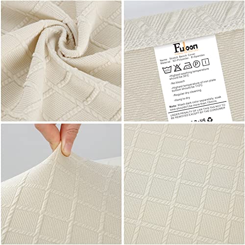 Fuloon Stretch Jacquard Dining Bench Cover - Anti-Dust Removable Bench Slipcover Washable Seat Cushion Protector for Bedroom, Kitchen, Hotel, Banquet (Beige)