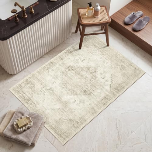 Garvee Beige Boho Washable 2x3 Rug for Entryway Door Mat