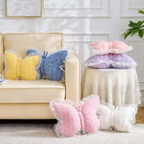XVTRU Butterfly Pillow White Decorative Pillows 15" Butterfly Shaped Cute Throw Pillows with Lace Aesthetic Bow Plush Cushion for Room Decor Bed Sofa Couch