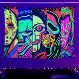 ARTCREATOR Black Light Art Halloween Wall Decor Trippy Blacklight Horror Face Tapestry, UV Reactive Tapestries Glow in The Dark Party Tapestry for Bedroom, Living Room (29" x 37")