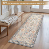 2x7 Hallway Runner Rug Non Slip, Washable Boho Tumble Cream Blue Rug