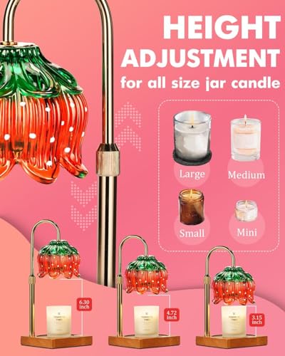 Strawberry Candle Warmer Lamp with Timer Dimmer, Adjustable Height Mothers Day Birthday Gifts for Women Mom House Warming Gifts New Home Bedroom Decor, Cute Candle Warmer Light for Jar Candles