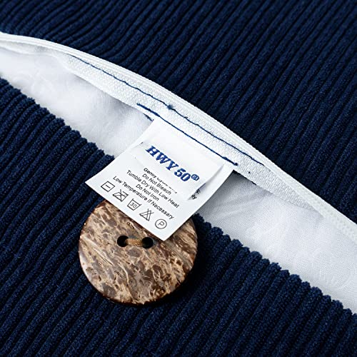 HWY 50 Navy Blue Chenille Throw Pillow Covers 18x18 Inch with Triple Buttons, Soft Farmhouse Accent Decorative Cushion Cases for Couch Sofa Bed Living Room Pack of 2