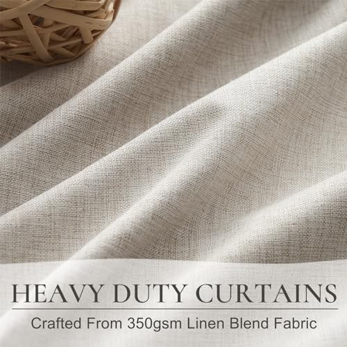 100% Blackout Curtains 84 Inch Length 2 Panels Set Farmhouse Style for Bedroom Windows/Living Room Thermal Insulated Neutral Boho Drapes Linen Blend Natural Ivory 7ft Long Hook Belt Pleated/Back Tab