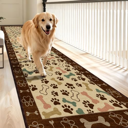 Waterproof 2x8 Runner Rug Non Slip Floor Runners for Dogs, Beige Paws
