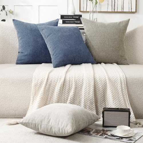 Jepeak 24x24 Inch Decorative Chenille Throw Pillow Covers, Pack of 2 Cozy Concise Pillow Cases Soft Farmhouse Modern Square Cushion Covers for Sofa Couch Bed Living Room Home Decor, Steelblue