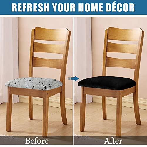 Smiry Velvet Seat Covers for Dining Room Chair Set of 4, Stretch Fit Removable Washable Chair Seat Cushion Protector Slipcovers with Ties, Black