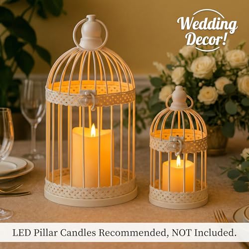 Vela Lanterns Decorative Indoor Birdcage Candle Holder Set of 2, White