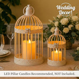 Vela Lanterns Decorative Indoor Birdcage Candle Holder Set of 2, White