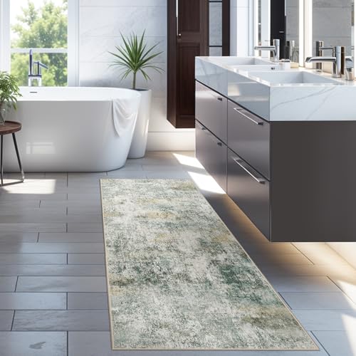 Abstract Washable Kitchen Runner 2x6: Non Slip Indoor Runners Rugs Green