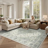 8x10 Non-Slip Washable Livingroom Vintage Area Rug, Sage Green