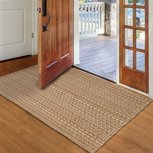 Tan Brown Boho Braided Entryway Rug 2x3 ft,Solid Indoor Small Area Doormat