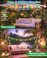 50 LED 25ft Summer Hawaiian Beach String Lights Outdoor with Remote, Flamingo Pineapple Palm Tree Fairy Twinkle Lights Battery Operated with 8 Modes & Timer for Tropical Party Beach Pool Decorations