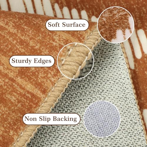 Brown Boho Hallway Runner Rugs 2x10ft Non Slip Washable for Kitchen