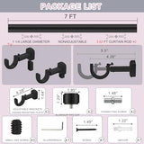 Heavy Duty Curtain Rods,1 1/4" Large Diameter Premium Nonadjustable Curtain Rod,84in/7ft Custom Window Treatment Rods with Durable Aluminum Brackets and End Caps,Black Finish