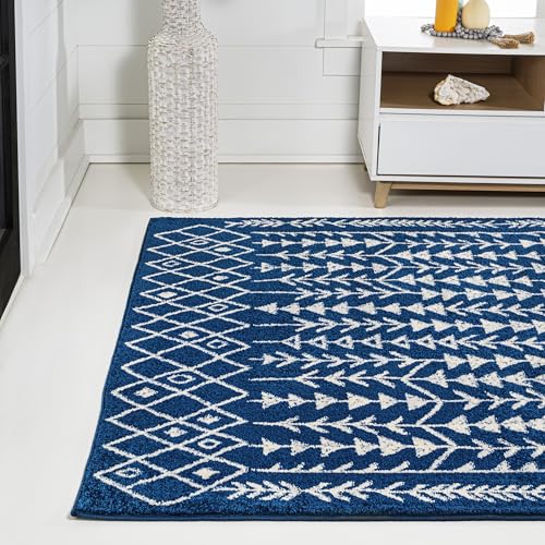 JONATHAN Y Ziri Moroccan Geometric Navy/Cream Indoor Area Rug, 3x5, Bohemian, Scandinavian, Easy-Cleaning for Living Room, Bedroom, Kitchen, Pet Friendly, Non-Shedding (MOH210D-3)
