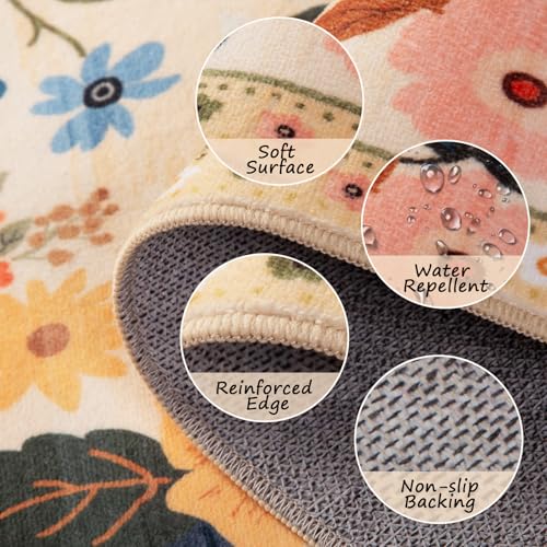 RELEANY Floral Washable Round 8ft Area Rug Yellow/Orange