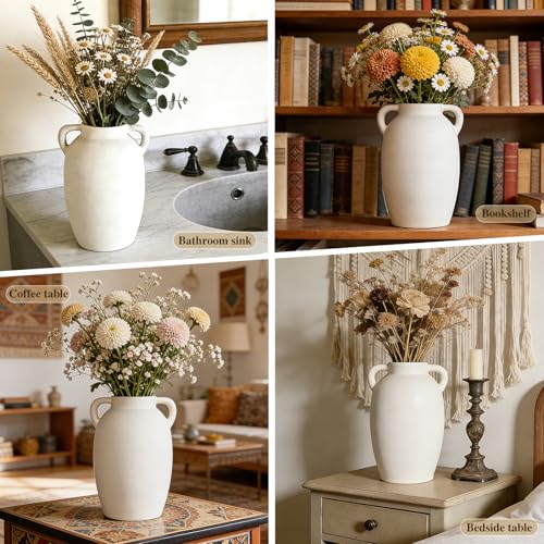 White Ceramic Vase-Boho Decorative Vase,Terracotta Tall Vases Decorative Pottery are Suitable for Decorating Living Rooms,Kitchens,and Bedrooms.