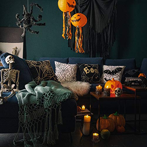 Phantoscope Bundle -Pack of 4 Outdoor Water Resistant Throw Pillow Inserts 18 Inches & Set of 4 Happy Halloween Decorative Throw Pillow Covers