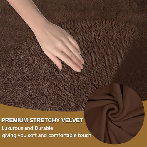 U-NICE HOME Velvet Sofa Cover Stretch Couch Covers for 3 Cushion Furniture Protector Sofa Slipcover (Large, Chocolate)