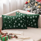 MIULEE Christmas Decorations Pillow Covers 12x20 Green Silver Snowflake