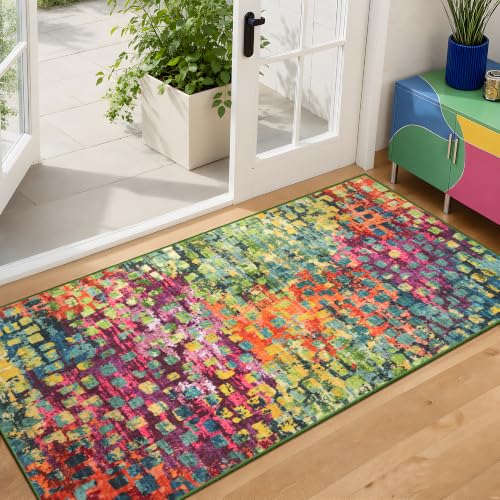 Tangsoo Abstract 2x4 Washable Rug for Entryway, Colorful Small Area Rug