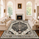 8x10 Washable Area Rug for Living Room, Black Rusty Red