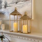 Decorative Candle Lanterns Indoor, 2 Pcs Gold Metal Lanterns with Candles