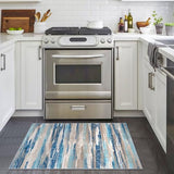 Lansny Small Abstract Area Rug, Entryway Rug Washable Door Mat Indoor Entrance, 2x3 Washable Rug Non-Slip, Soft Blue Kitchen Rugs Thin Print Faux Wool Floor Carpet Throw Rugs for Foyer Front Door Sink