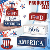 Moucuny 4 Pcs 4th of July Decorations Patriotic Memorial Day Table Decorations God Bless America Red White Blue Table Centerpieces Sign for Office Home Shelf 250th Anniversary