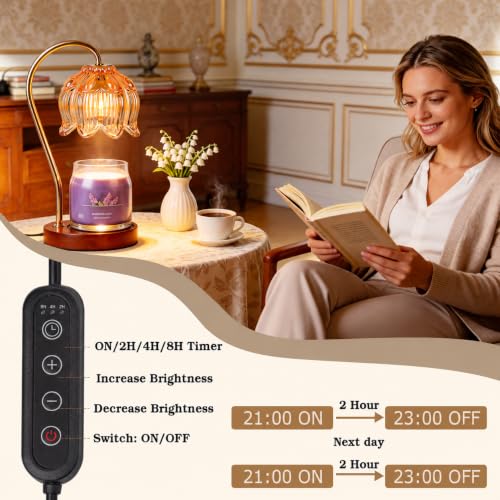 Funistree Flower Candle Warmer Lamp with Timer, Dimmable Candle Lamp Warmer, Christmas Birthday Gifts for Women Mom Her, Housewarming Home Decor, Lotus Wax Warmer for Yankee Candles - Lily Amber