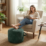 ele ELEOPTIO Round Stuffed Pouf Ottoman Corduroy Poufs with Foam Chunk Filling Pouf Foot Stool Storage Ottoman, 20 X 15 Floor Poufs Foot Rest for Living Room Green