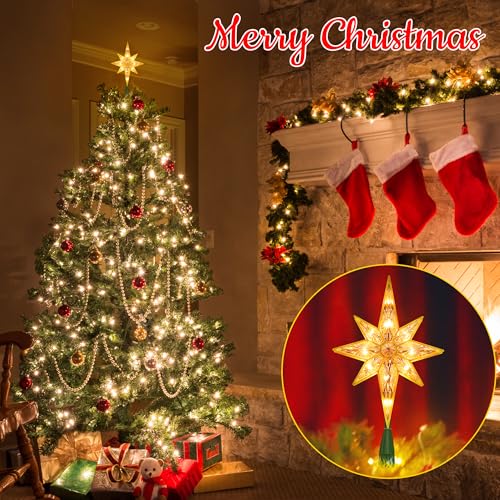 Brizled Christmas Tree Topper, 11" Warm White Double-Sided Bethlehem Star Tree Topper, Plugin Polaris Xmas Treetop with 10 Lights, UL Certified Lighted Tree Top for Christmas Tree Home Holidays Decor