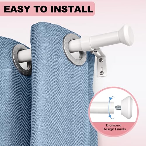 SIMEWIN Heavy Duty White Curtain Rods for Windows 48 to 84 Inches, White 1" Adjustable Curtain Rods with Diamond Finials for Bedroom, Living Room, Patio, Kitchen