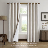 Beige and Silvery 100% Blackout Jacquard Geometric Pattern Curtains,52 Inch Wide 84 Inches Long 2 Panels, Thermal Insulated Noise Reducing Anti-Rust Grommet Drapes for Bedroom Living Room, Cream