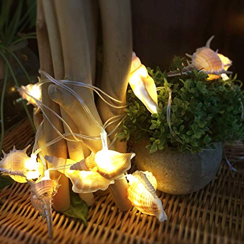 Starryfill Ocean Real Conch 10 LED String Lights 9.0Ft Waterproof Battery Operated Warm White with Timer for Beach Themed Indoor Covered Outdoor Birthday Wedding Parties Decoration