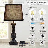 Black Touch Table Lamps Set of 2, 22" Tall Bedside Lamps with USB C+A Charging Ports, Nightstand Lamps for for Bedroom, Living Room, Office, with Black Lampshade, LED Bulb Included