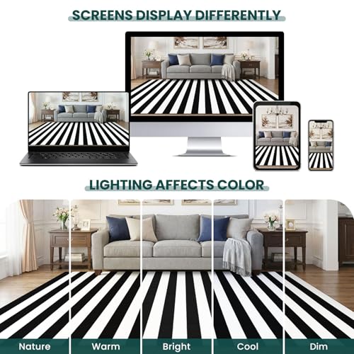 KOZYFLY Black White Striped Runner Rug 2x6 ft Woven Washable Hallway Runner Cotton Farmhouse Kitchen Rug for Entryway Porch Patio Laundry Room