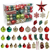 ROSELEAF 132pcs Christmas Tree Decoration Set - Red, Green & Gold Shatterproof Hanging Ornaments - Folk Art Style - Christmas, Wedding, Anniversary