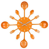 Timelike Wall Clock, 16" Metal Kitchen Cutlery Utensil Spoon Fork Wall Clock Creative Modern Home Decor Antique Style Wall Watch (Orange)