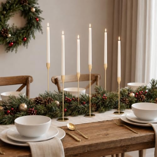 NLBTW Set of 6 Gold Taper Candle Holders, Tall Candlesticks Holder for Dining Table Centerpiece, Fall Decor, Fireplace Mantel & Wedding Gift (Fits 3/4" Thick Candles)