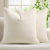 Mecatny Corduroy Summer Decorative Throw Pillow Covers 18x18 Set of 2 for Sofa Living Room, Soft Neutral Boho Couch Pillow Covers for Home Decor, Cream White