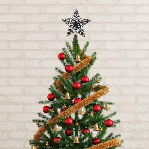 Aneco 10 Inches Metal Glittered Christmas Tree Topper Star Treetop Decoration for Christmas Home Decor, Black