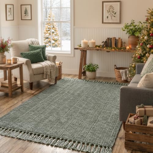 Collive Christmas Sage Green Bedroom Area Rug, Boho Rugs for Living Room