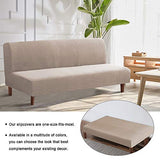 Flamingo P Stretch Armless Futon Covers - Full Queen Futon Couch Covers Slipcover - Soft Thick Jacquard Washable Sand